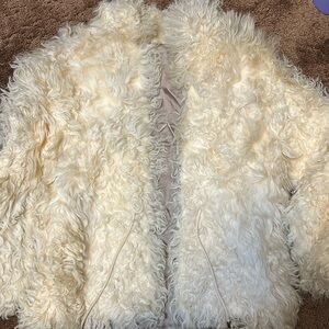CREAM CURLY LAMB FUR JACKET WITH STRINGS TO TIE TOGETHER